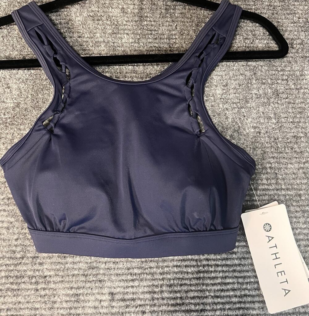 Athleta High Neck Loop Bikini Top 32B/C Navy Underwire UPF 50+ NWT